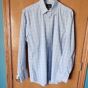 Stafford Light Blue Checkered Dress Shirt